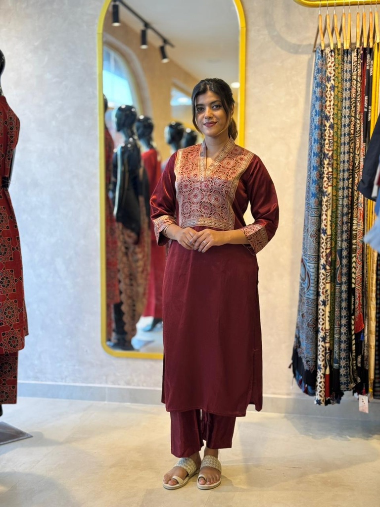  Ajrakh Mashru Silk Co-ord set 5053 