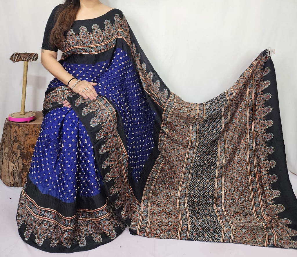 Premium Ajrakh Bandhani Saree 4244