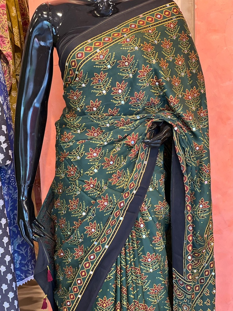 Ajrakh Modal Silk Mirror Saree 5036