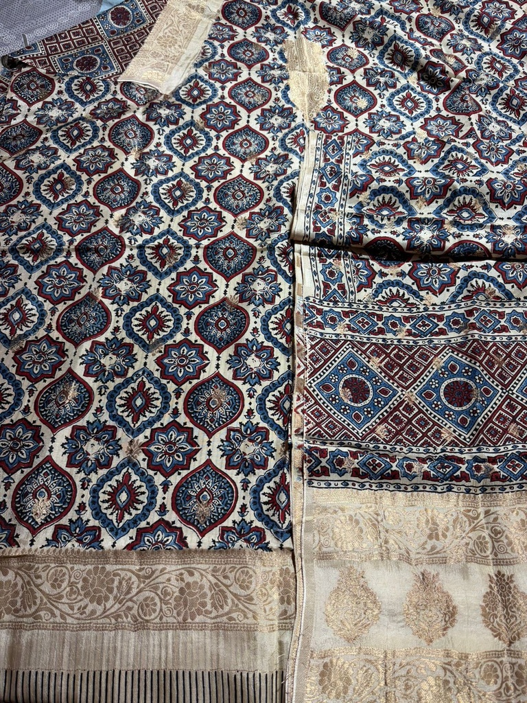 Ajrakh Dola Silk Top and Dupatta Set 5048 