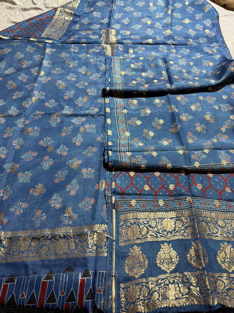 Ajrakh Dola Silk Top and Dupatta Set 5048