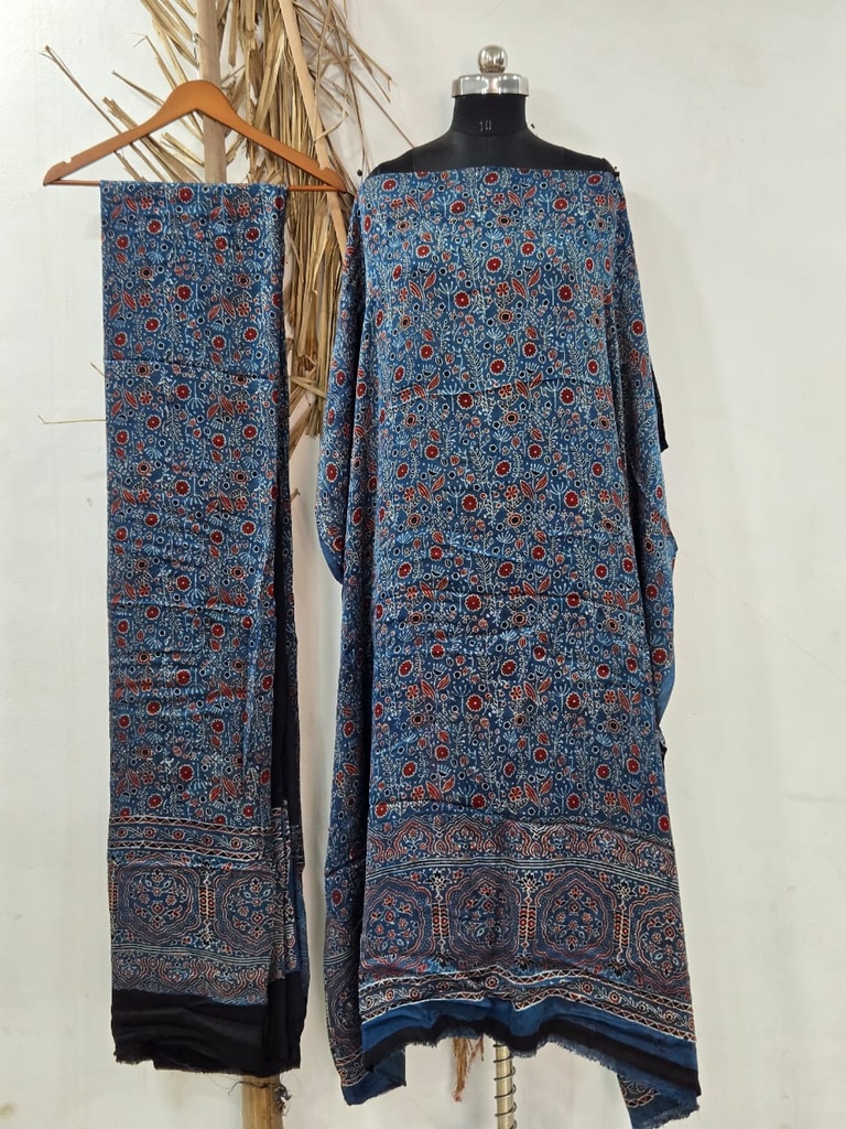 Ajrakh Modal Silk Top and Dupatta Set 5048
