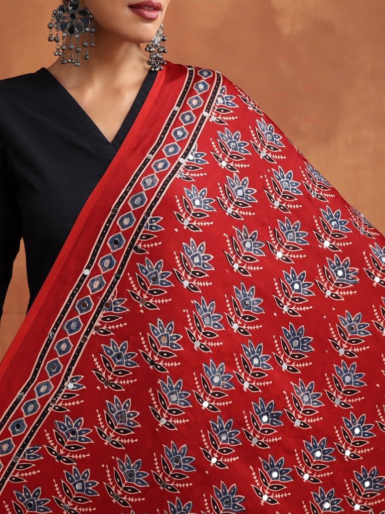 Ajrakh Mirror work Silk Dupatta 5035 