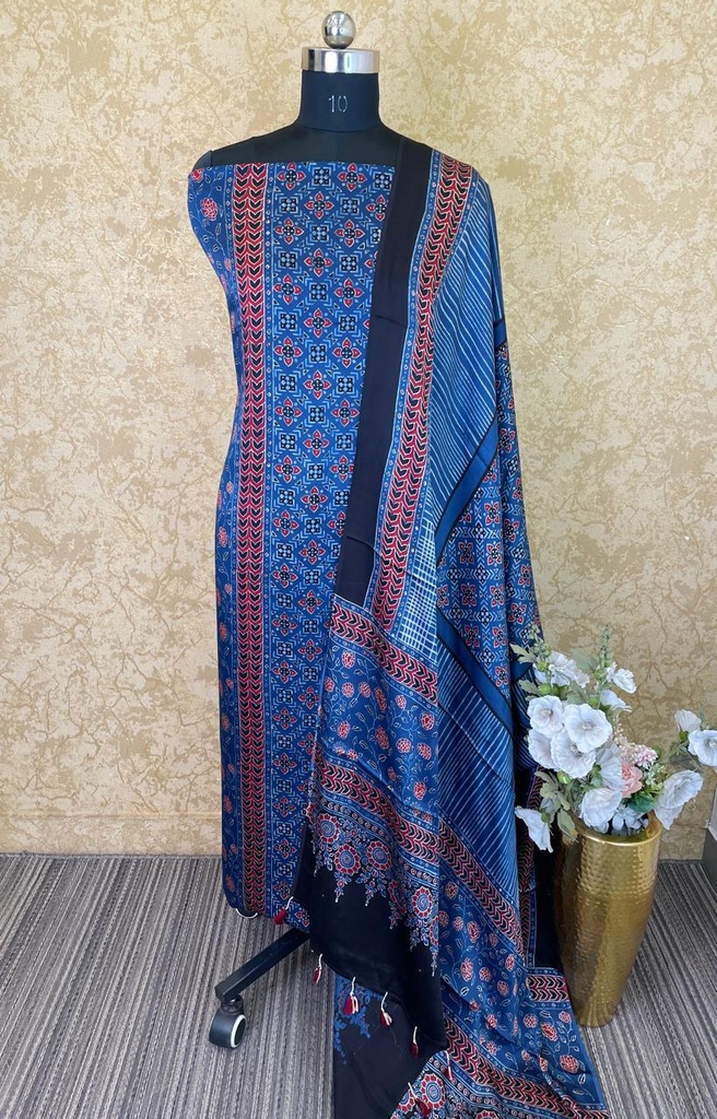 Ajrakh Modal Silk Top and Dupatta Set 5048