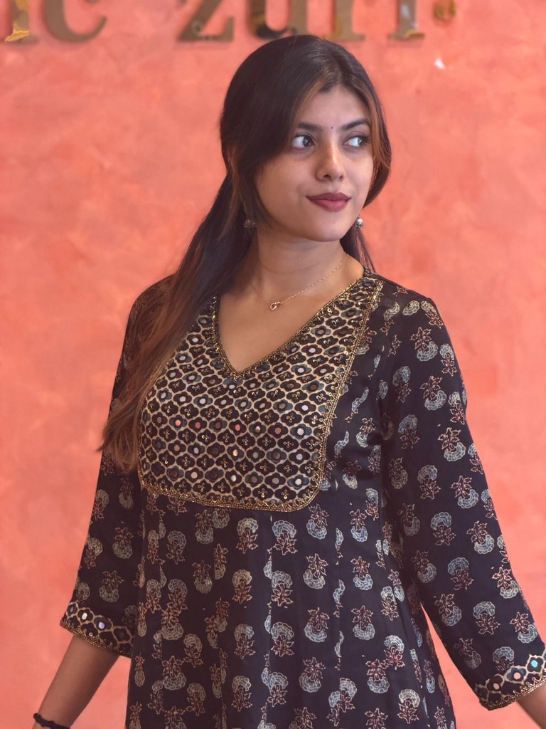 Ajrakh Handwork Anarkali Kurti 5028