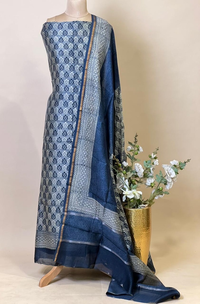 Maheshwari Silk Suits 5025 Navy Blue 2