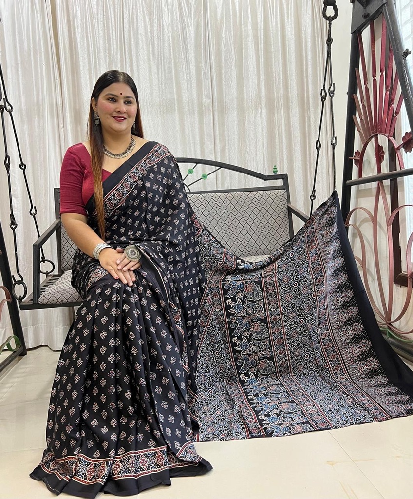Ajrakh Modal Silk Sarees 4243