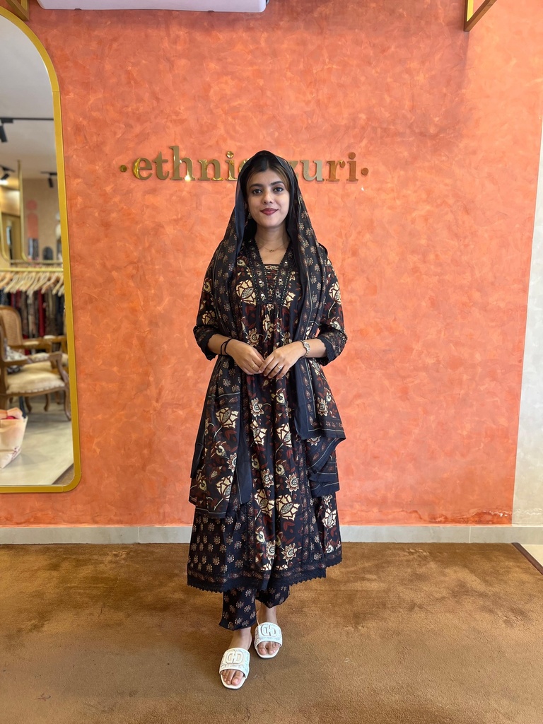 Cotton Anarkali Kurti Sets 5056 Black