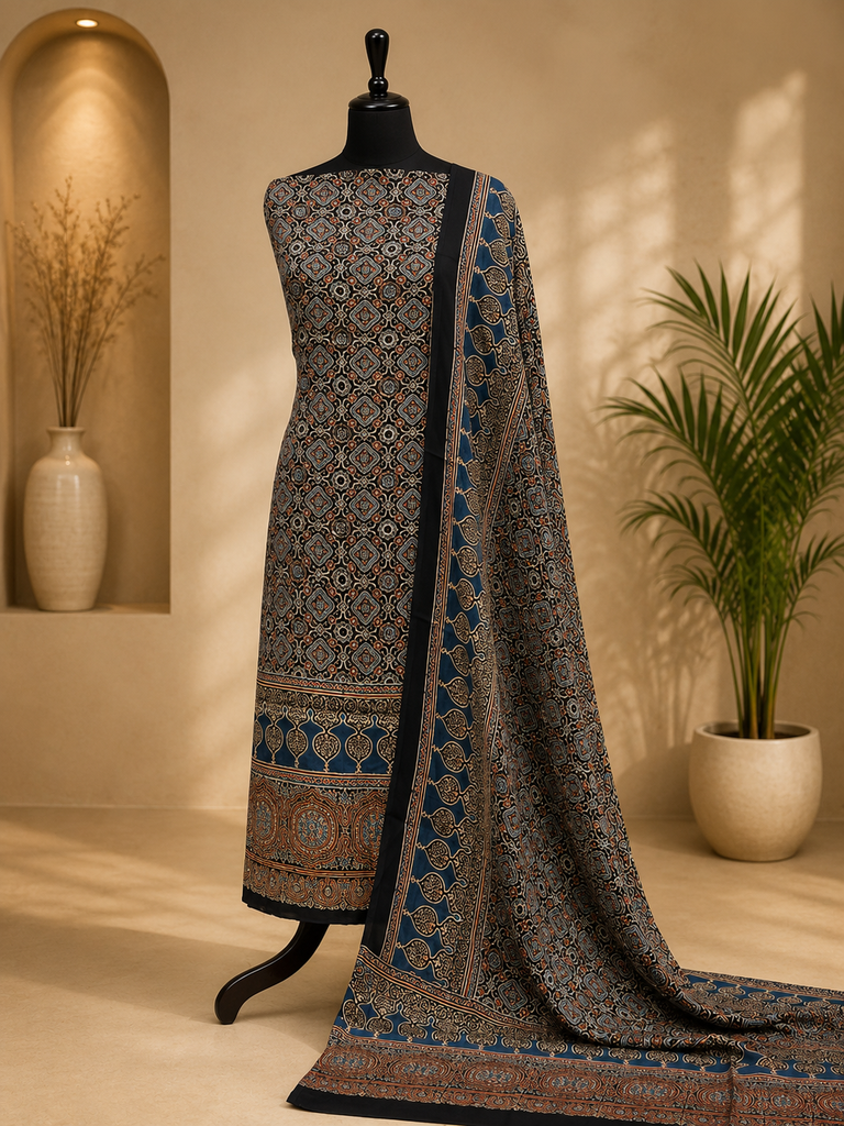 Ajrakh Modal Top and Dupatta Sets 5012