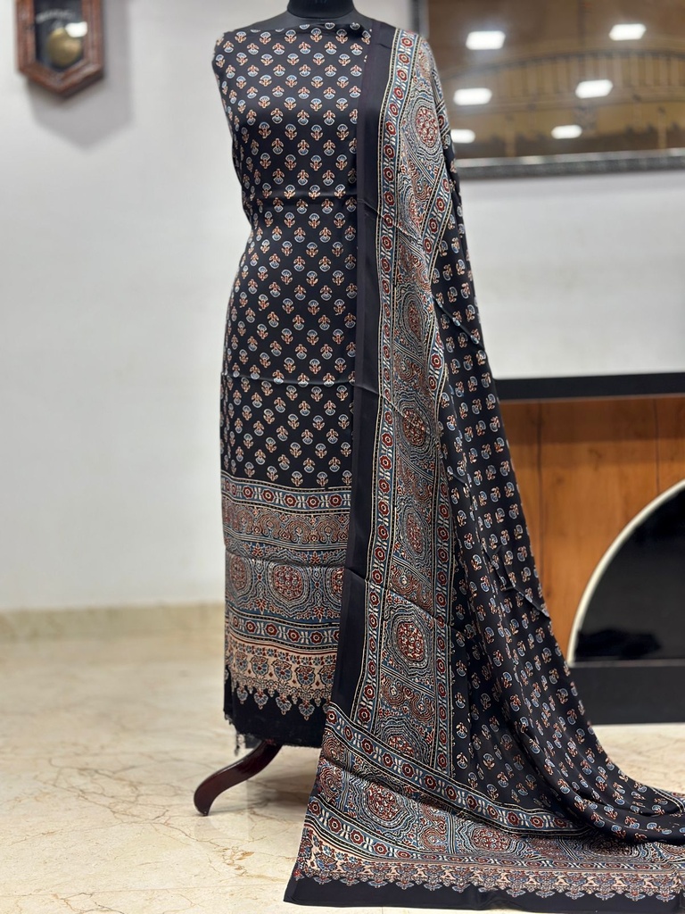Ajrakh Modal Top and Dupatta Sets 5012 Black flower 2