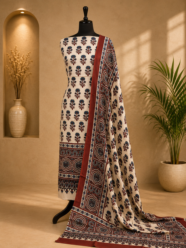 Ajrakh Modal Top and Dupatta Sets 5012