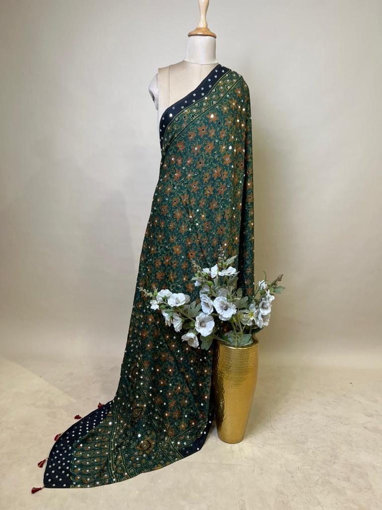 Ajrakh Mirror Work Silk Dupatta 5035