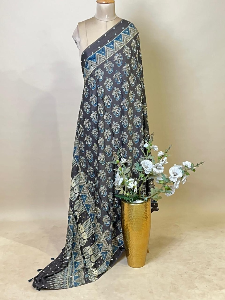 Ajrakh Mirror Work Silk Dupatta 5035 