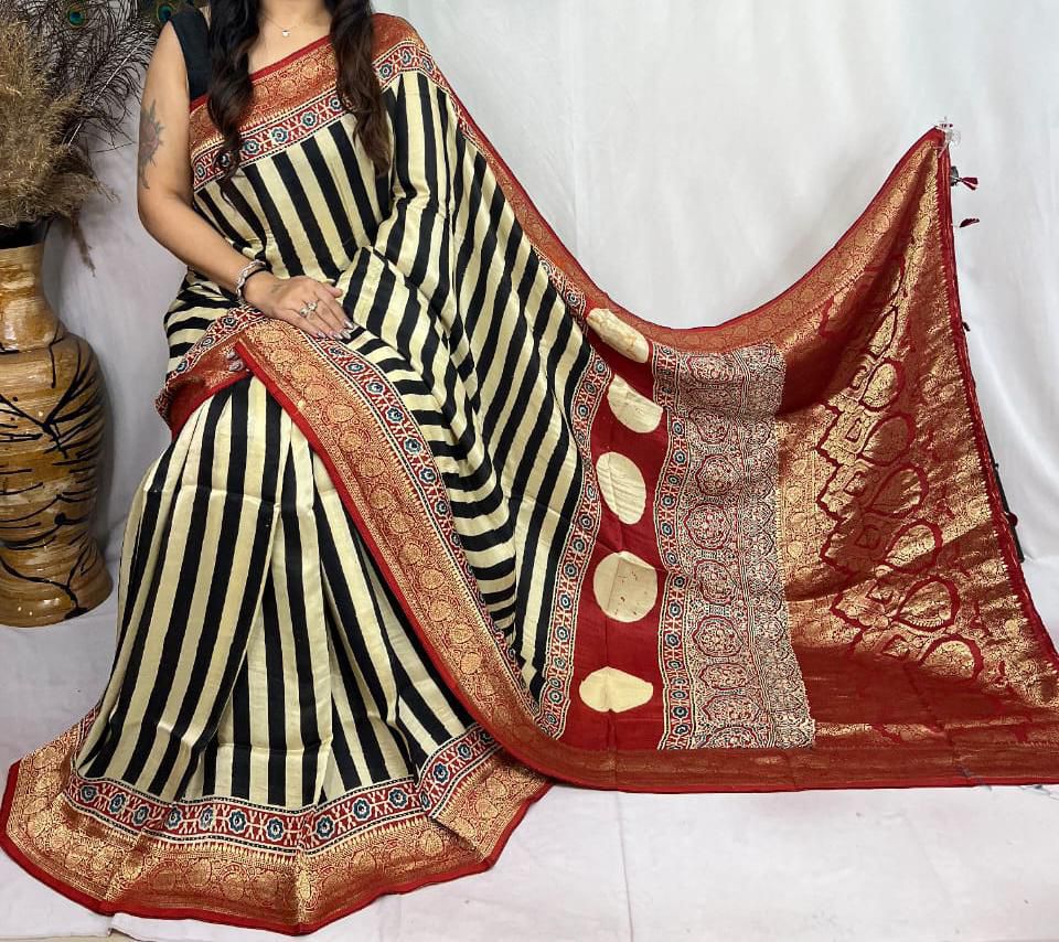 Ajrakh Dola Silk Sarees 5018 