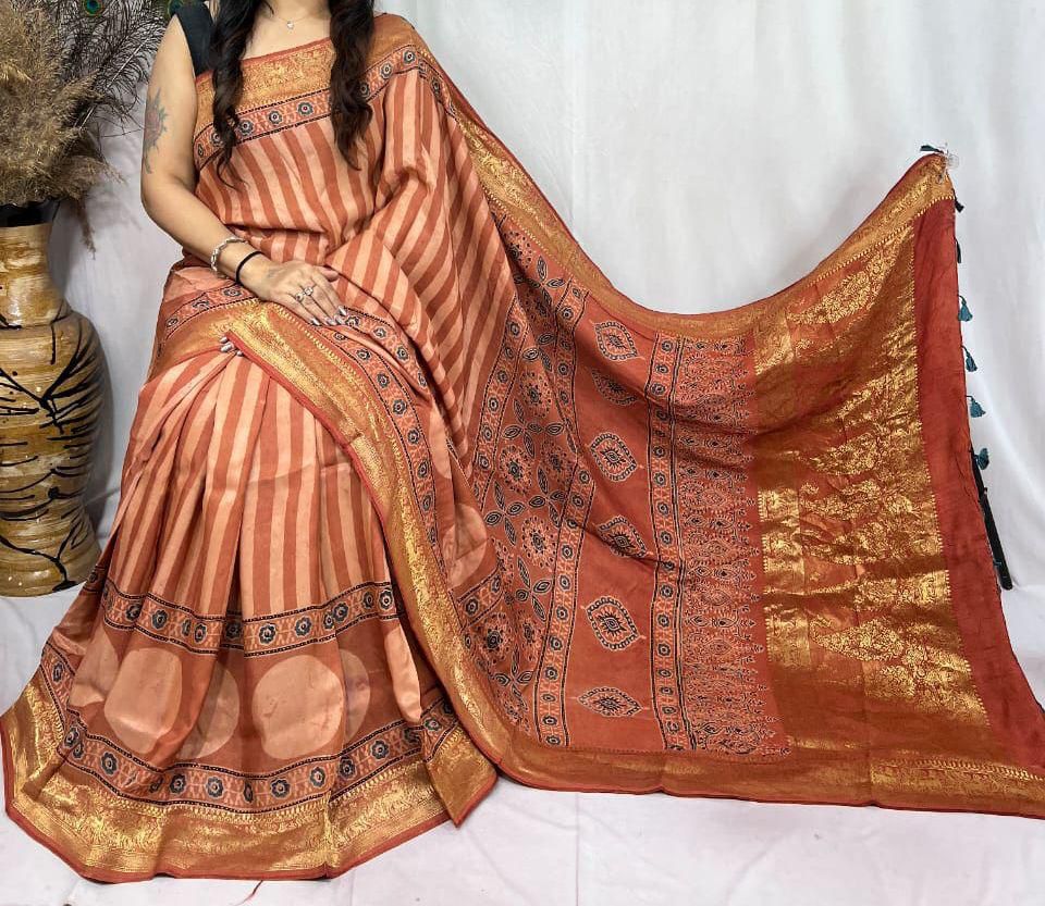 Ajrakh Dola Silk Sarees 5018 