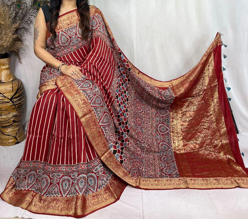 Ajrakh Dola Silk Sarees 5018 