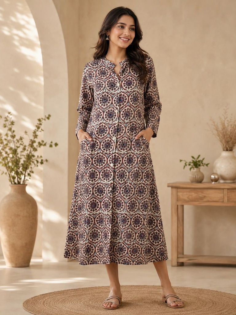 Ajrakh Aline Cotton Kurti 5028