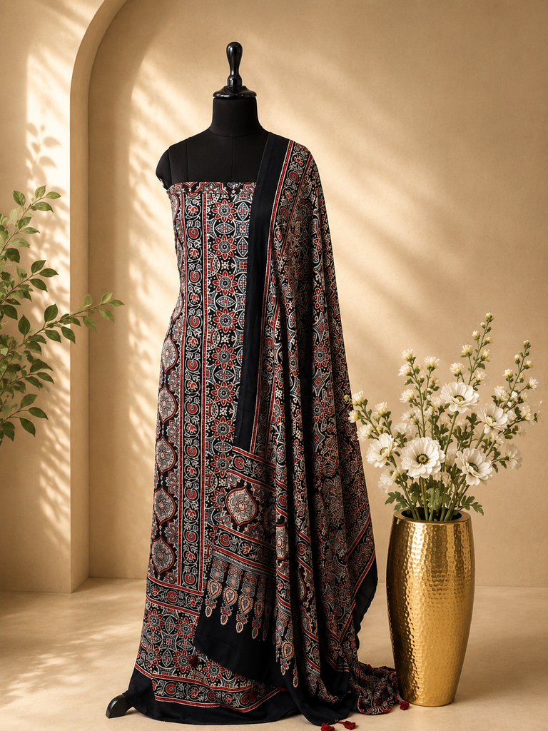 Ajrakh Modal Top Dupatta Sets 5012