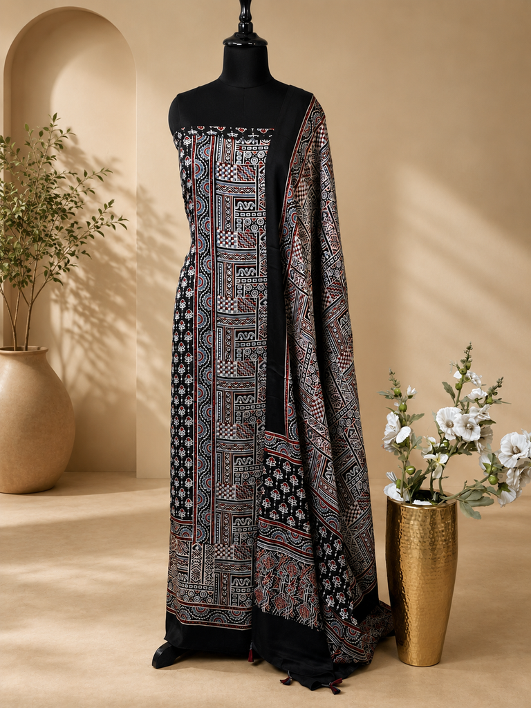 Ajrakh Modal Top Dupatta Sets 5012