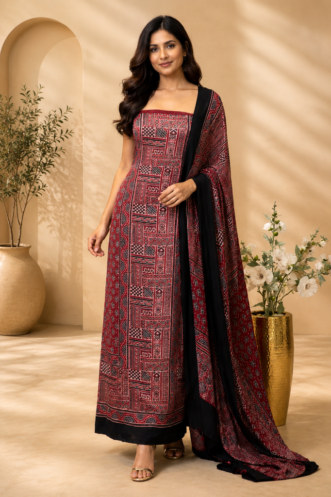 Ajrakh Modal Top Dupatta Sets 5012