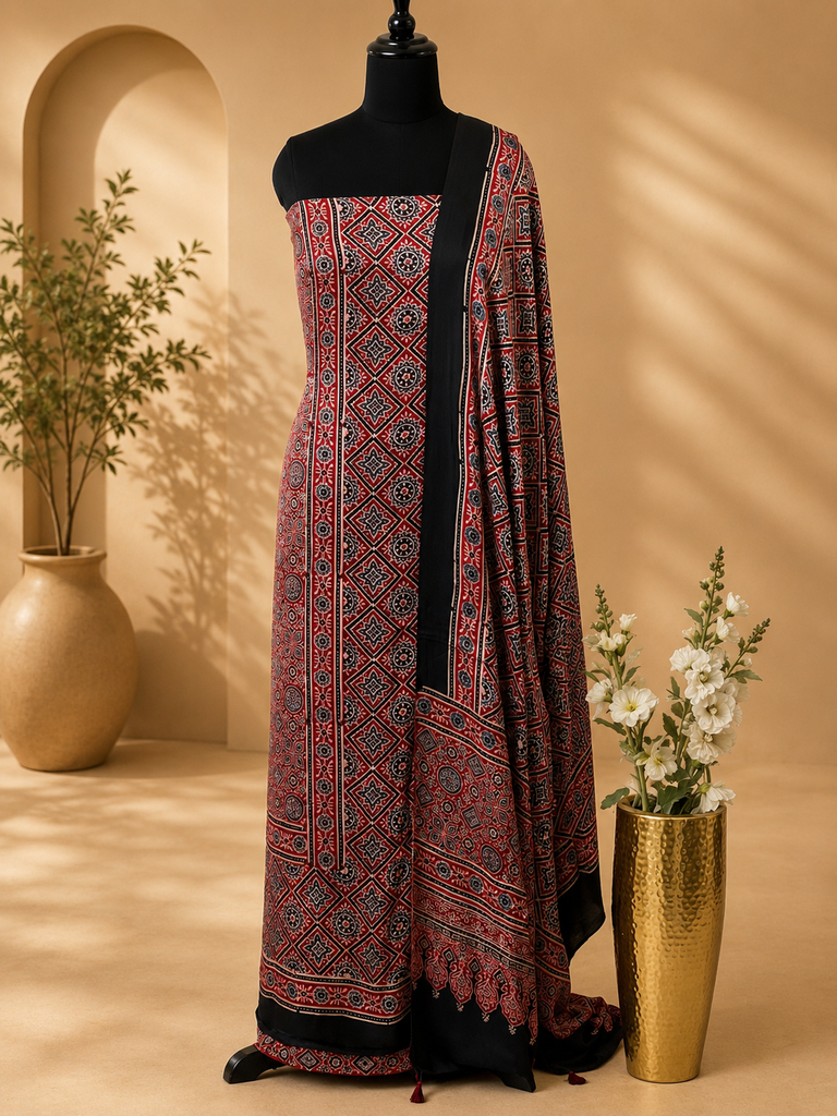 Ajrakh Modal Top Dupatta Sets 5012
