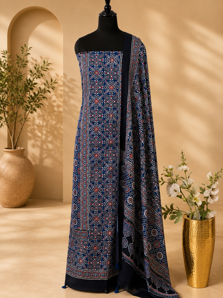 Ajrakh Modal Top Dupatta Sets 5012
