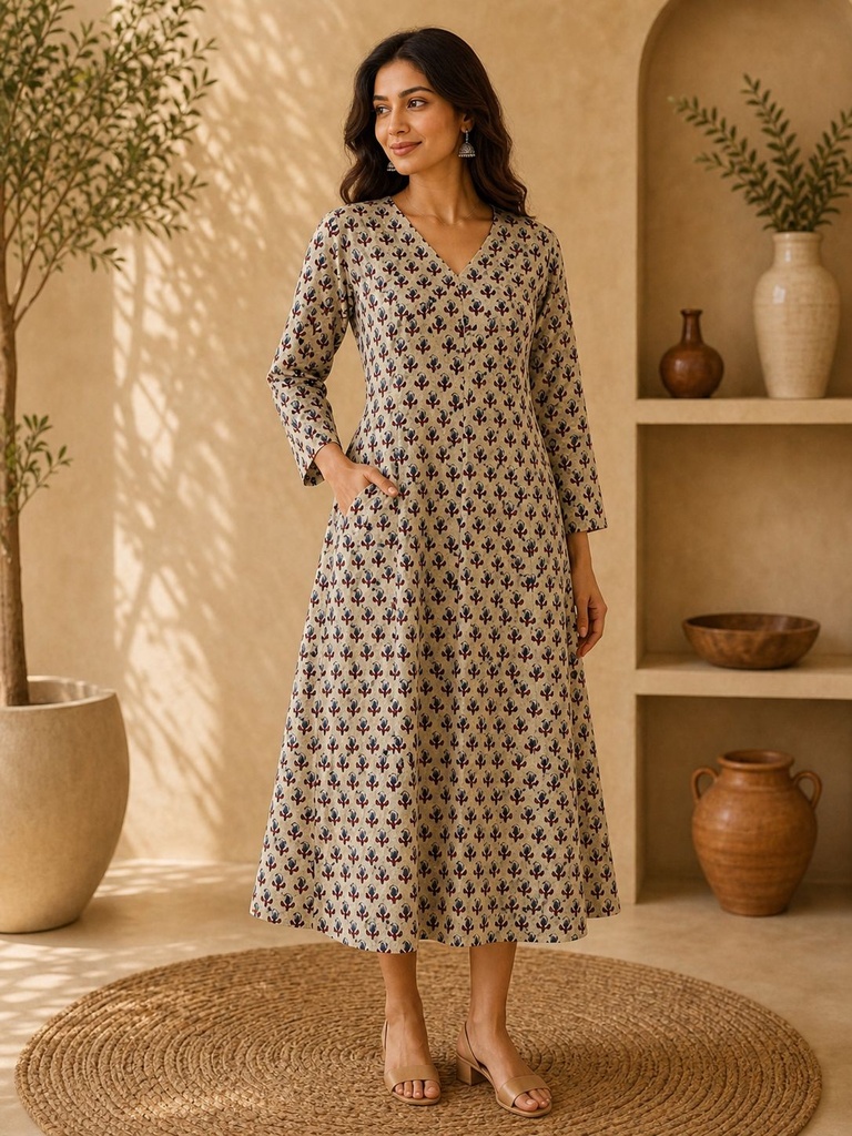 Ajrakh Aline Cotton Kurti 5028
