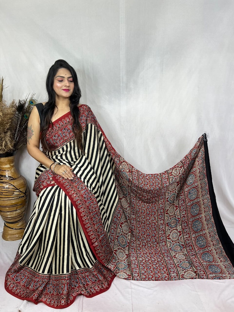 Ajrakh Modal Silk Sarees 4243