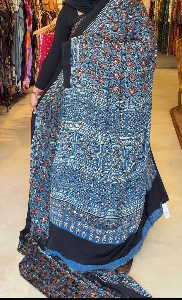 Ajrakh Silk Mirror Sarees 5036