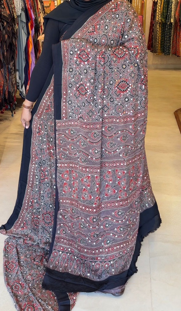 Ajrakh Silk Mirror Sarees 5036 