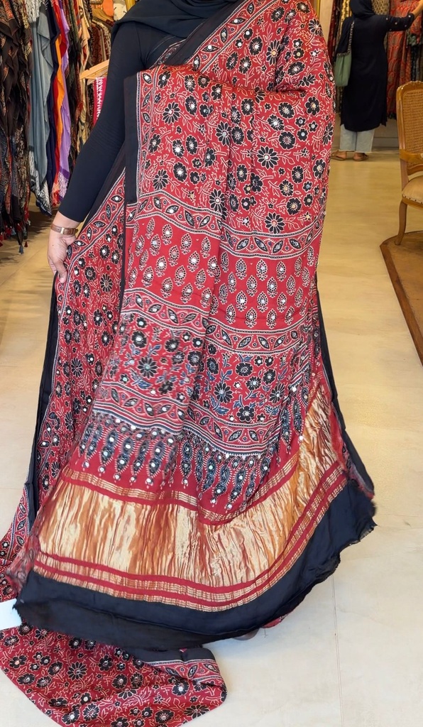 Ajrakh Silk Mirror Sarees 5036