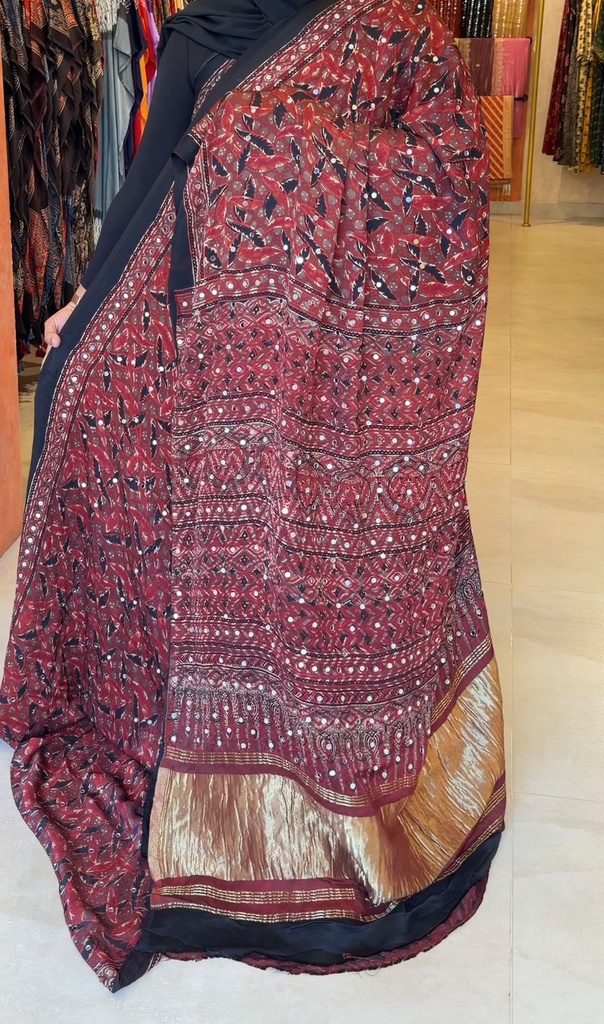 Ajrakh Silk Mirror Sarees 5036