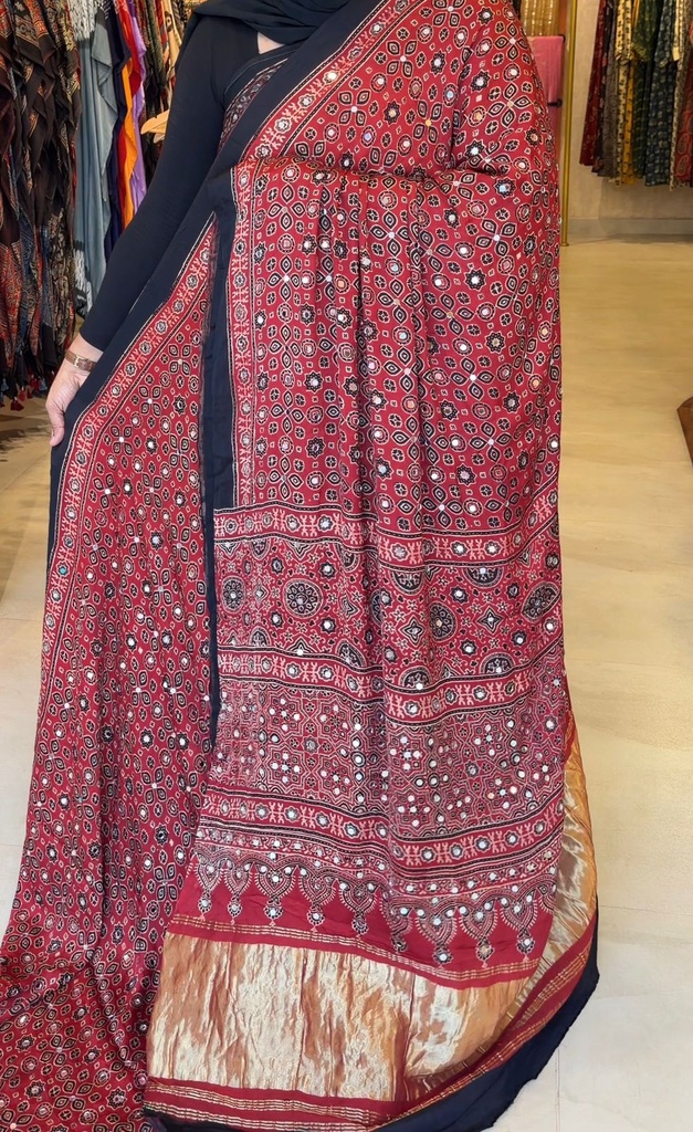 Ajrakh Silk Mirror Sarees 5036 