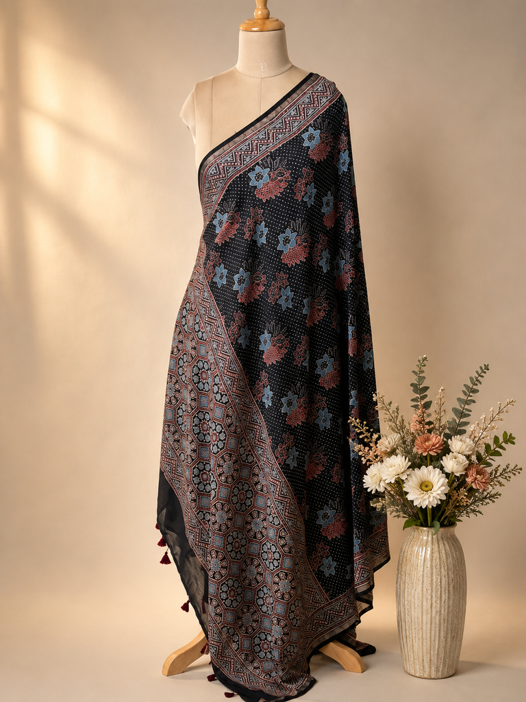 Ajrakh Chanderi Silk Dupatta 5017 