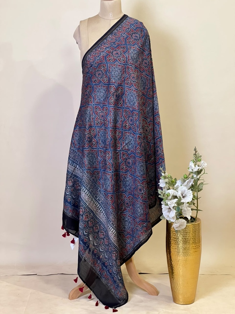 Ajrakh Chanderi Silk Dupatta 5017