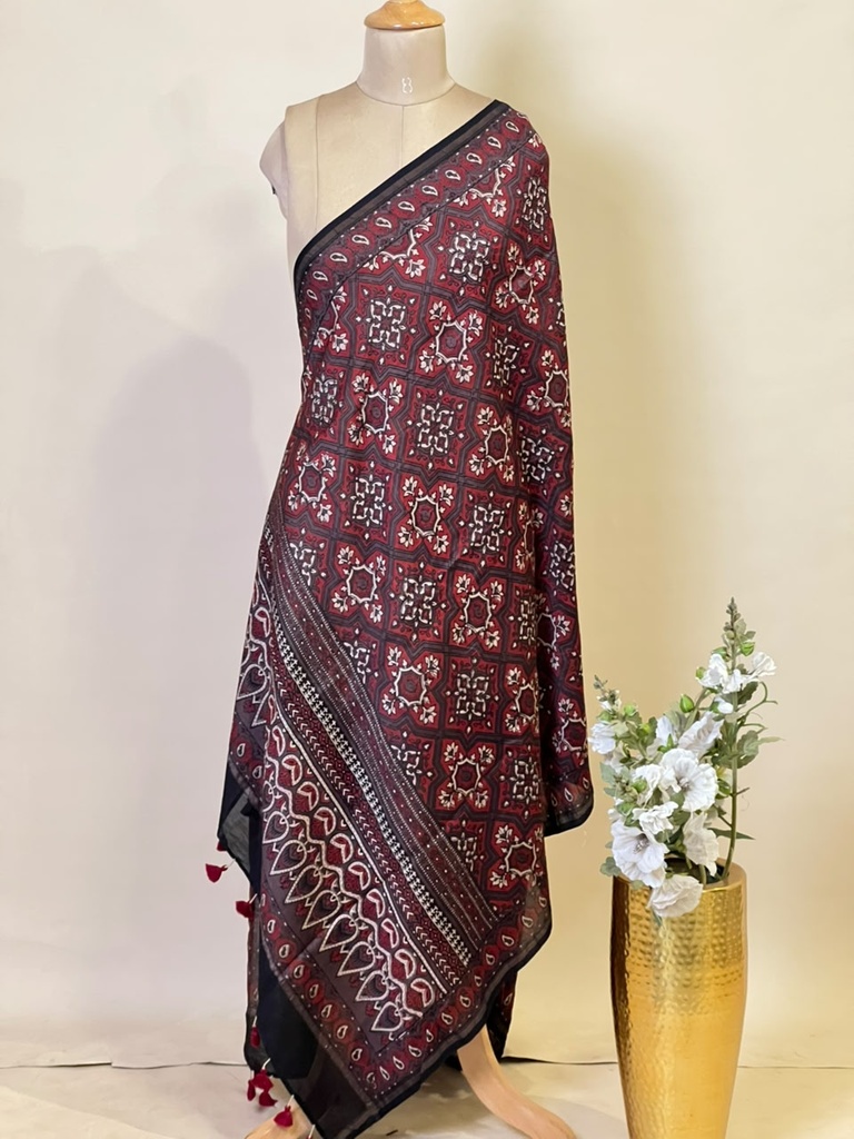 Ajrakh Chanderi Silk Dupatta 5017