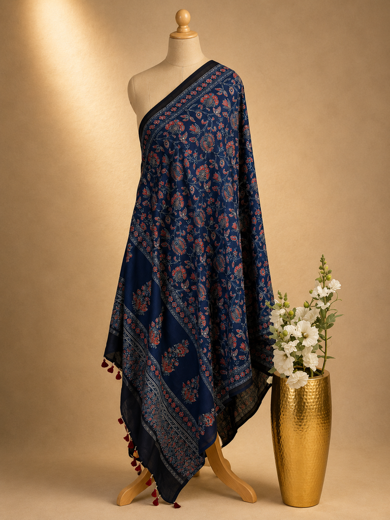 Ajrakh Chanderi Silk Dupatta 5017