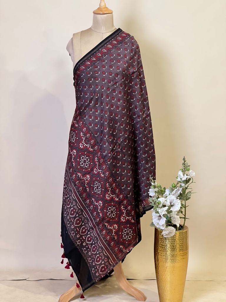 Ajrakh Chanderi Silk Dupatta 5017