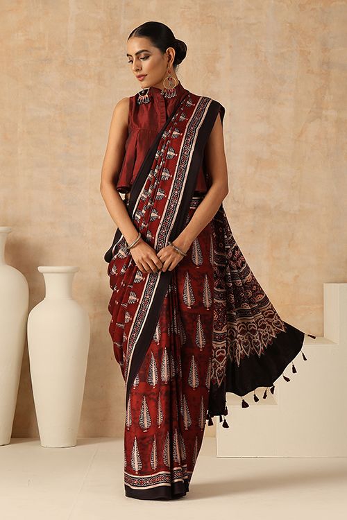 Premium Ajrakh Modal Silk Sarees 4243