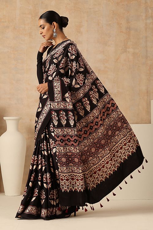 Premium Ajrakh Modal Silk Sarees 4243