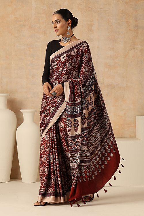 Premium Ajrakh Modal Silk Sarees 5028