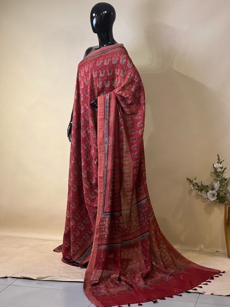 Ajrakh Maheshwari Silk Sarees 5028