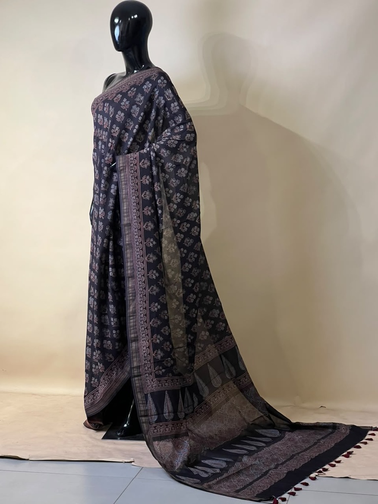 Ajrakh Maheshwari Silk Sarees 5028