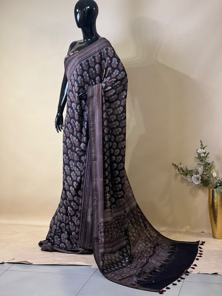 Ajrakh Maheshwari Silk Sarees 5028