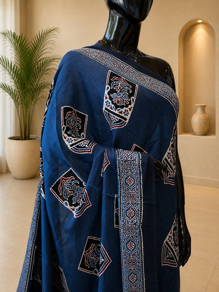 Ajrakh Modal Silk Sarees 4243