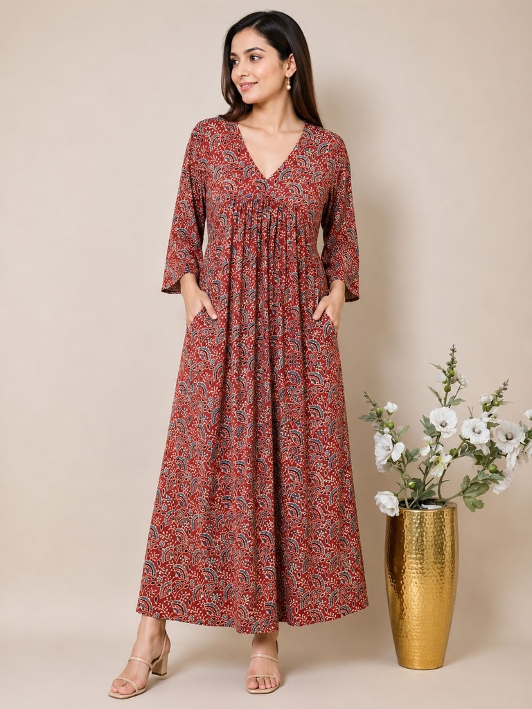 Ajrakh Cotton Aline Kurti 5028