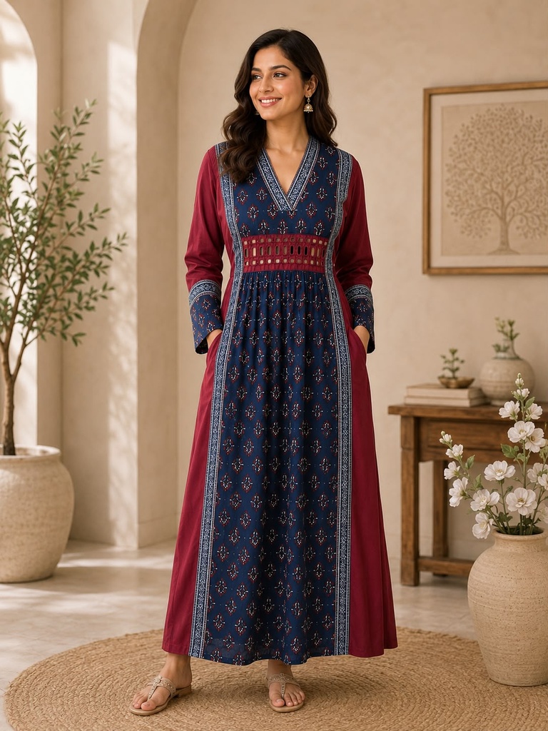 Ajrakh Modal Silk Aline Kurti 5053