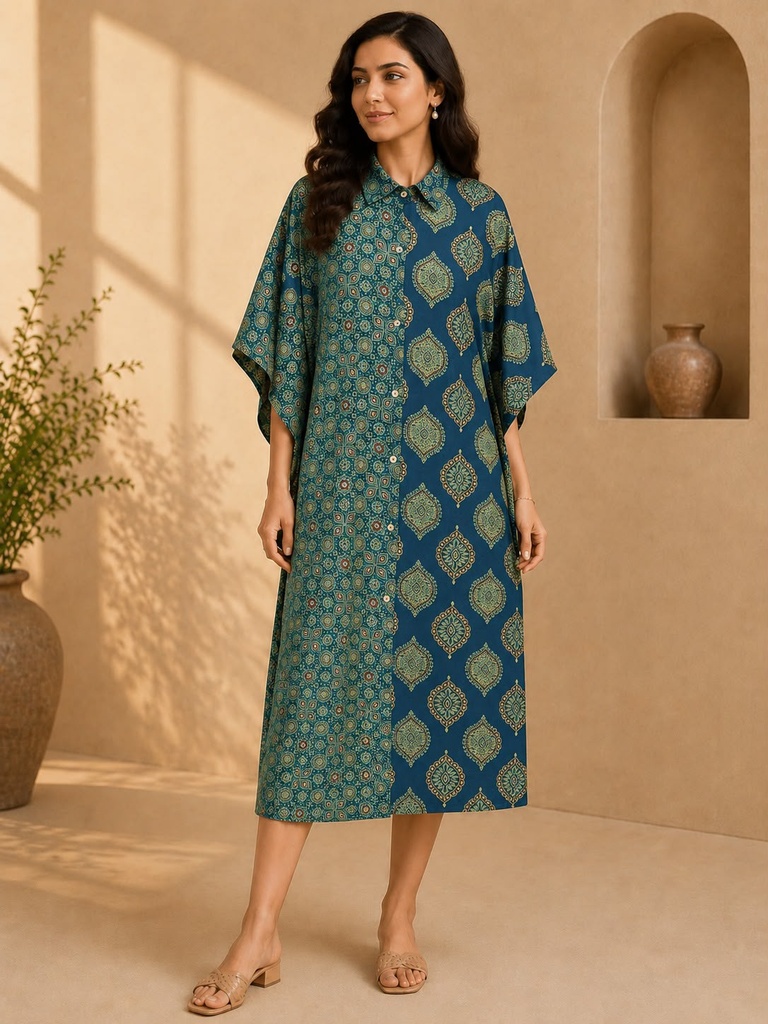 Ajrakh Kaftan Style Cotton Dress 4802