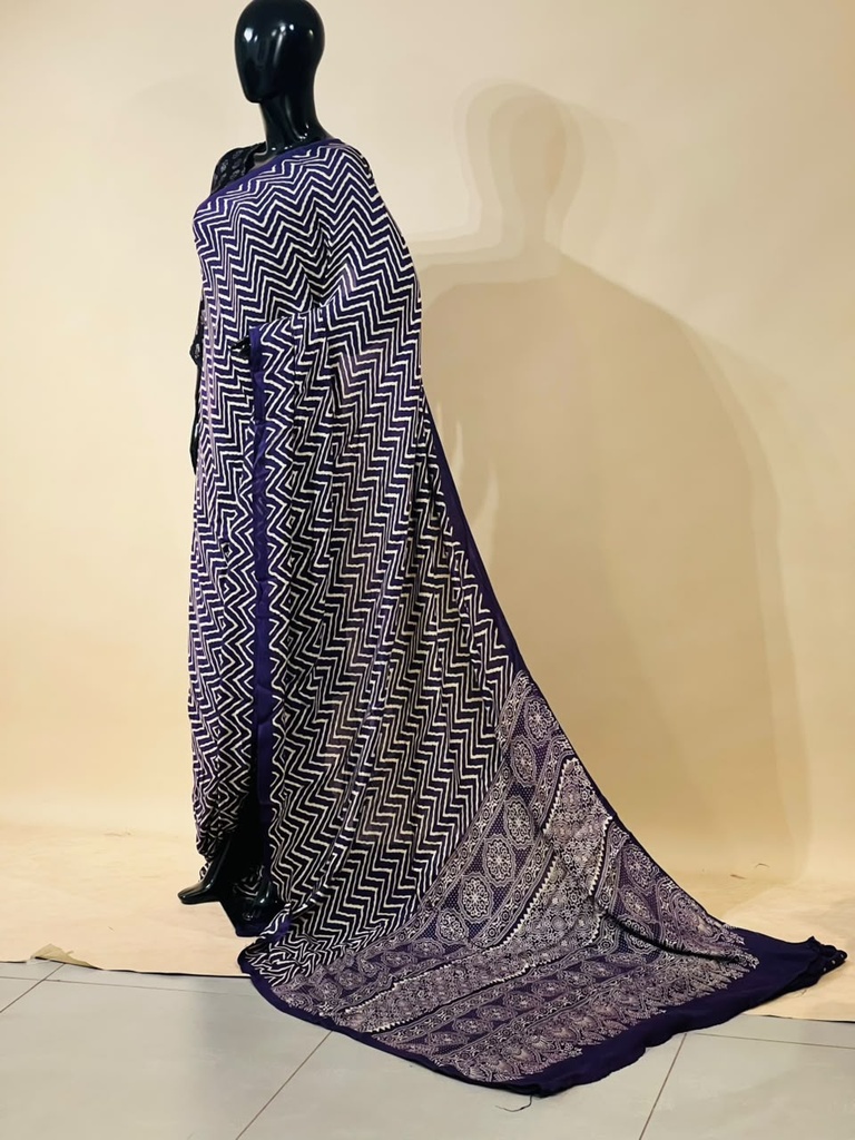 Ajrakh Semi Modal Silk Sarees 5018