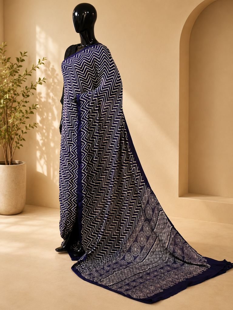 Ajrakh Semi Modal Silk Sarees 5018